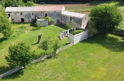 Tinjan, Umgebung, Steinhaus in Istrien, umgeben von Grün. 5